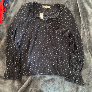 LOFT Black Polka Dot Long-Sleeve Blouse